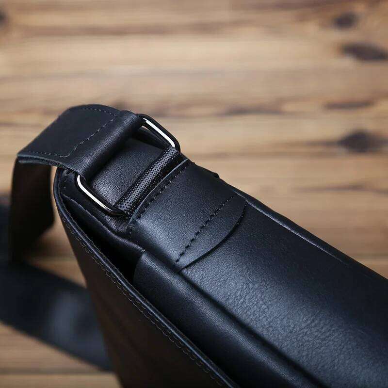 Leather Shoulder Bag for Men Natural Cowhide Vertical Crossbody Bag Casual Large Capacity Flip Zipper iPad
