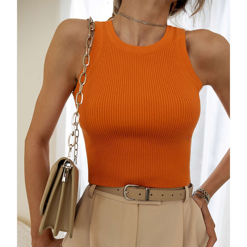 Knitted For Women Summer Solid Color Slim Fit Ribbed Inner Top Short Y2k Vest B5
