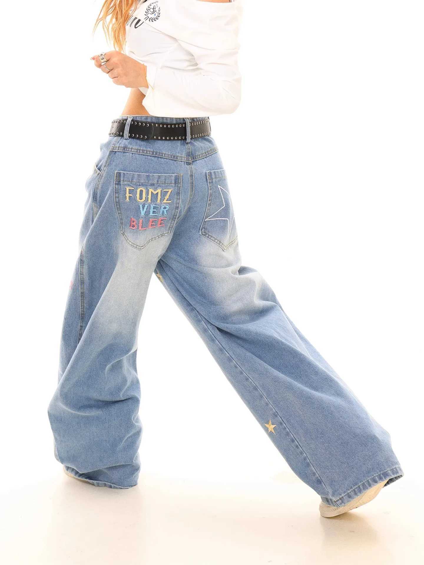 Fashion Star Printed Jeans 2025 Retro Denim Mopping Trousers Korean Style High Street Loose Hip Hop Wide-leg Jeans R250716