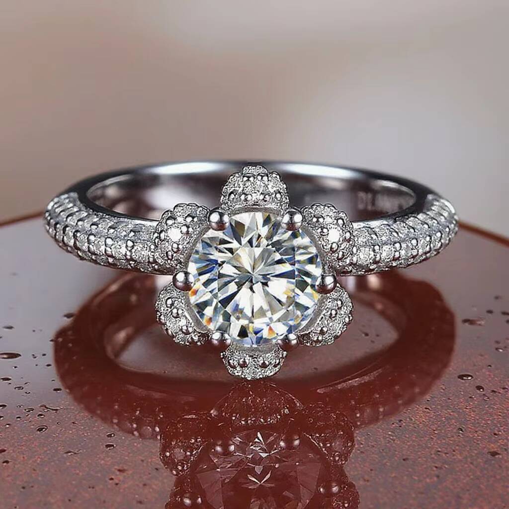 Womens Stylish round Moissanite Eternity Silver Fine Jewelry Rings