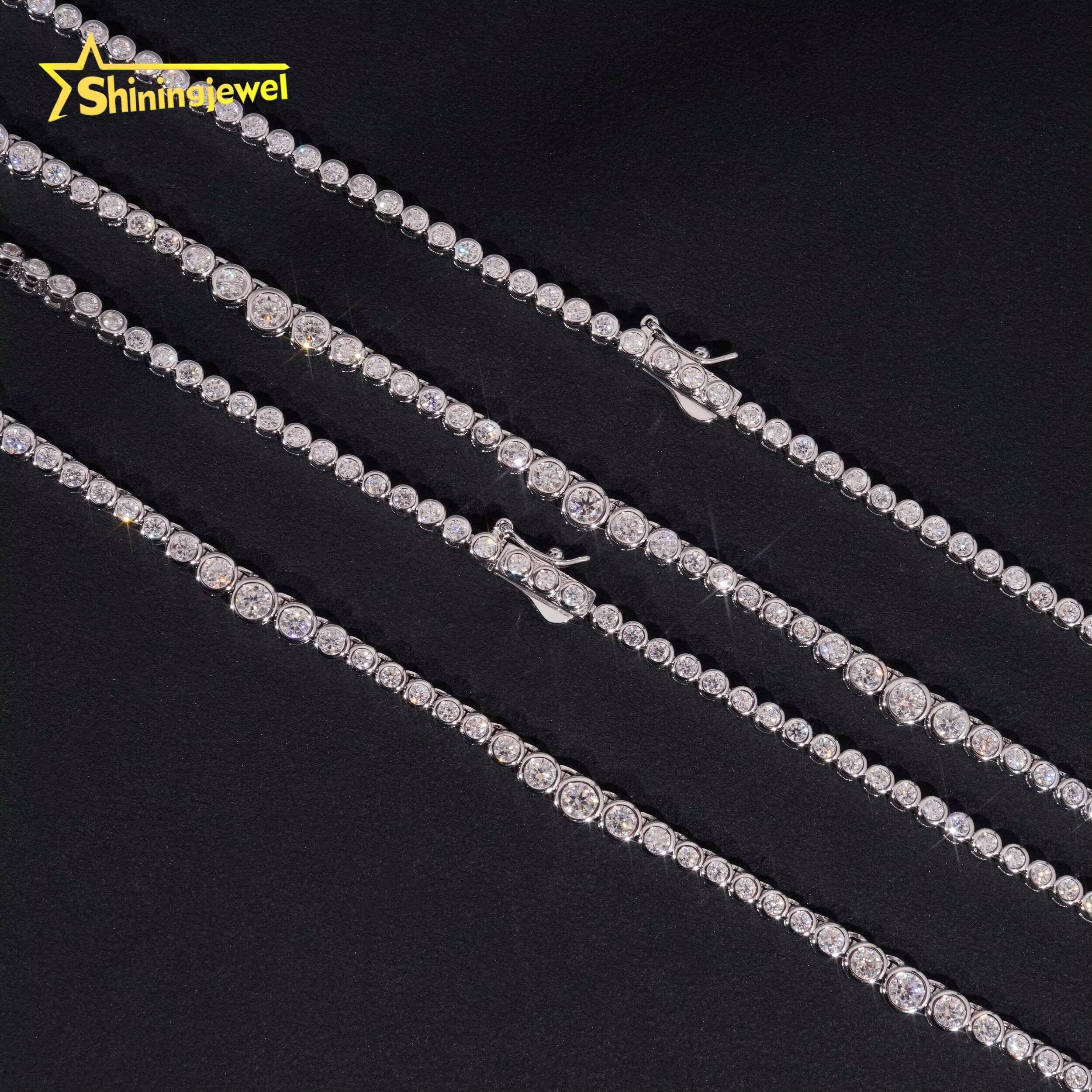Hot Selling Bezel Design Iced Out VVS Moissanite Tennis Necklace 925 Sterling Silver Men Women Fashion Necklace Chains