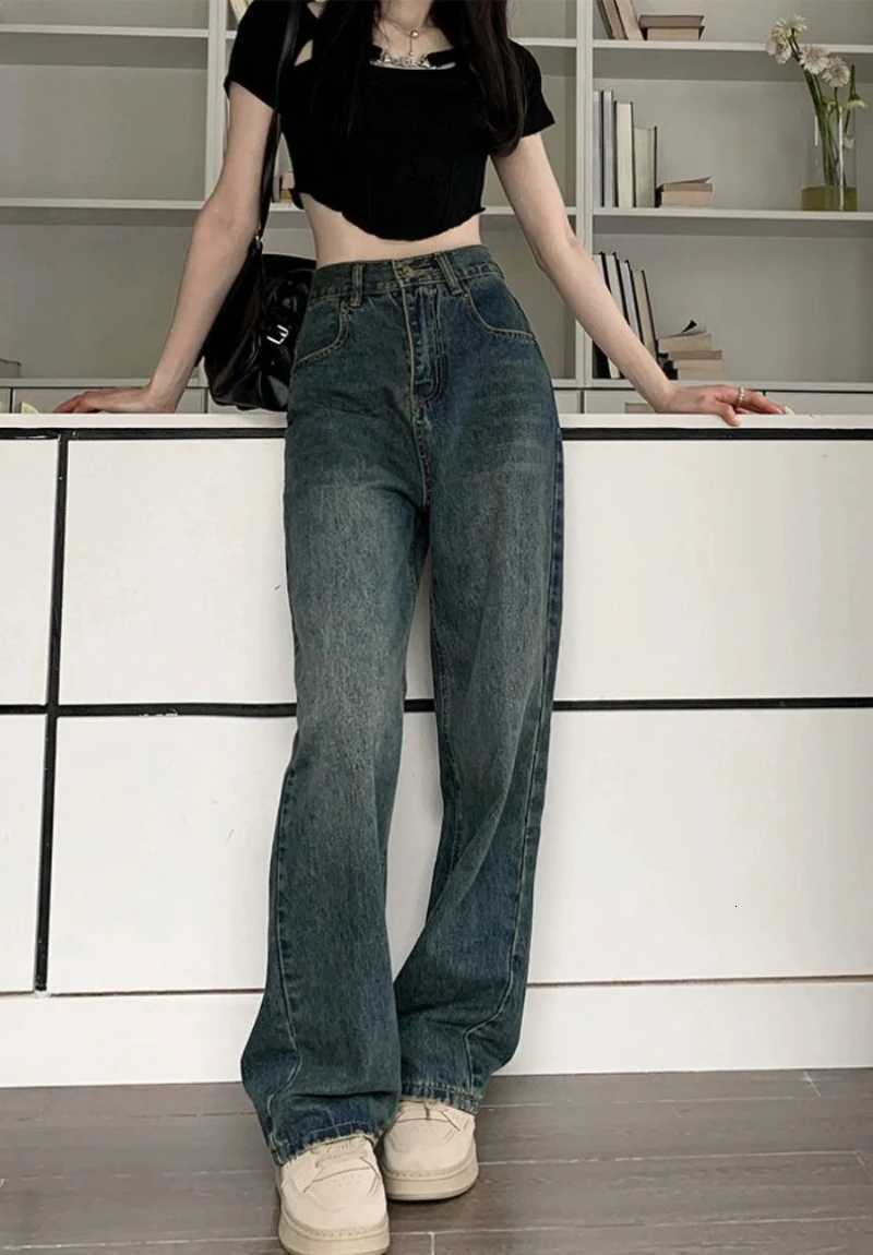 Womens Narrow Cut Wide Leg Jeans With High Waist And Hanging Feeling Straight Leg Casual Look Slim Contrasting Colors Pants R250716