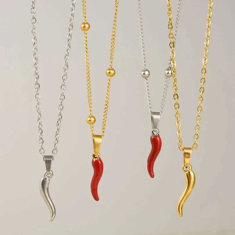 1Pc Stainless Steel Women Italian Lucky Horn Chili Pendant Necklaces Personality Red Hot Pepper Men Grunge Necklaces Jewelry XJ250717