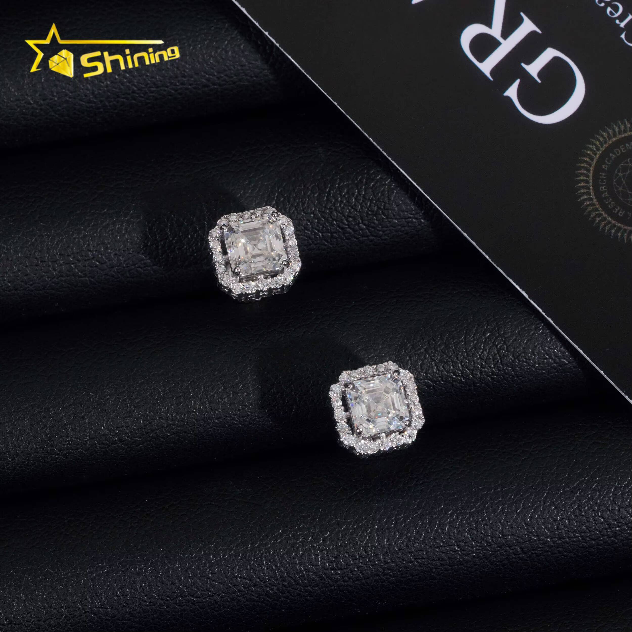 New Stocks Men Women D Color VVS Asscher Cut Moissanite Stud Earrings Fashion Jewelry 925 Silver Hip Hop Earrings