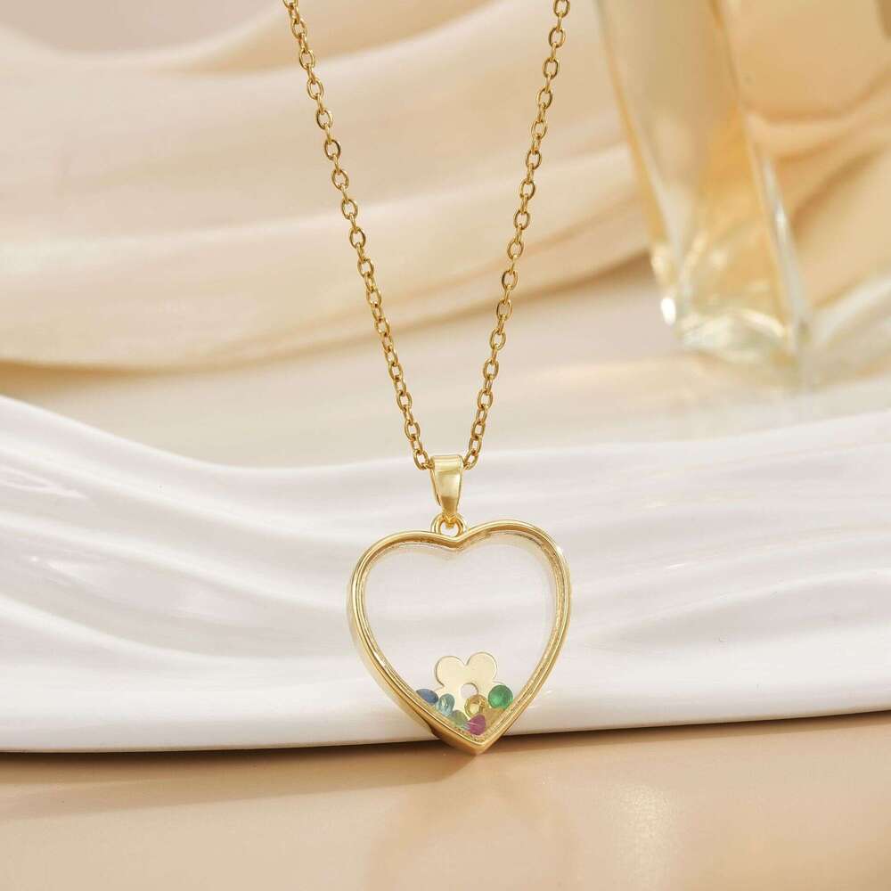Heart-Shaped Bear Necklace For Women Copper Gold-Plated Zircon Pendant Niche Design High-End Clavicle Chain 3De