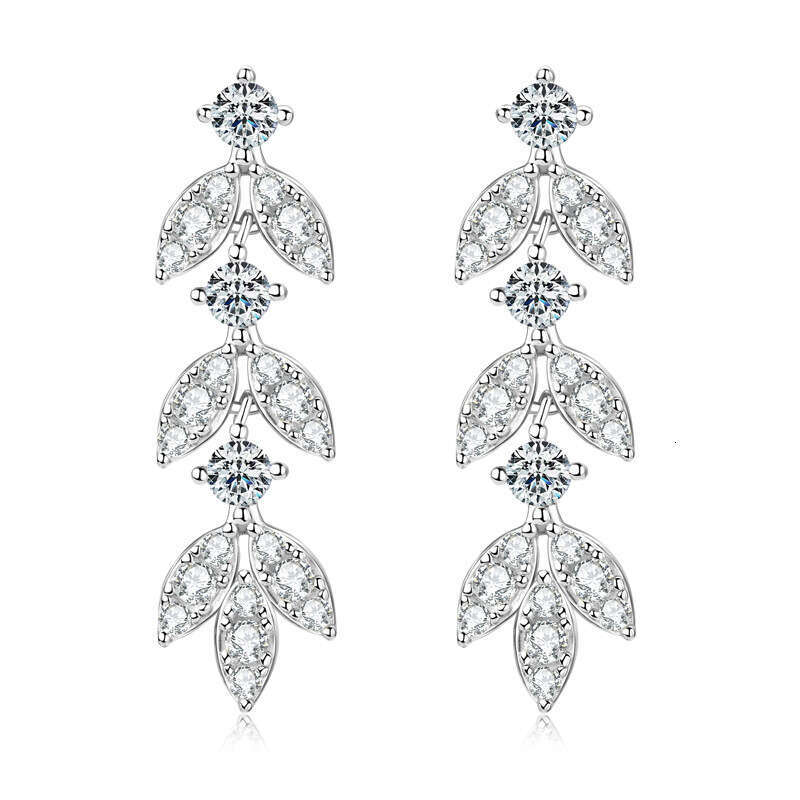 Fashion Tassel Leaf Socialite Temperament Pure Sier Moissanite Earrings For Women F39