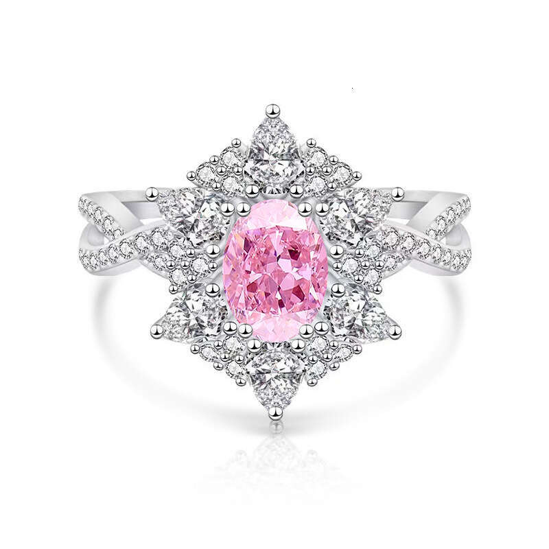 Hot Selling Colorful Ice Flower Cut Pigeon Egg for Women Luxurious Sparkling High Carbon Diamond Ring ef8