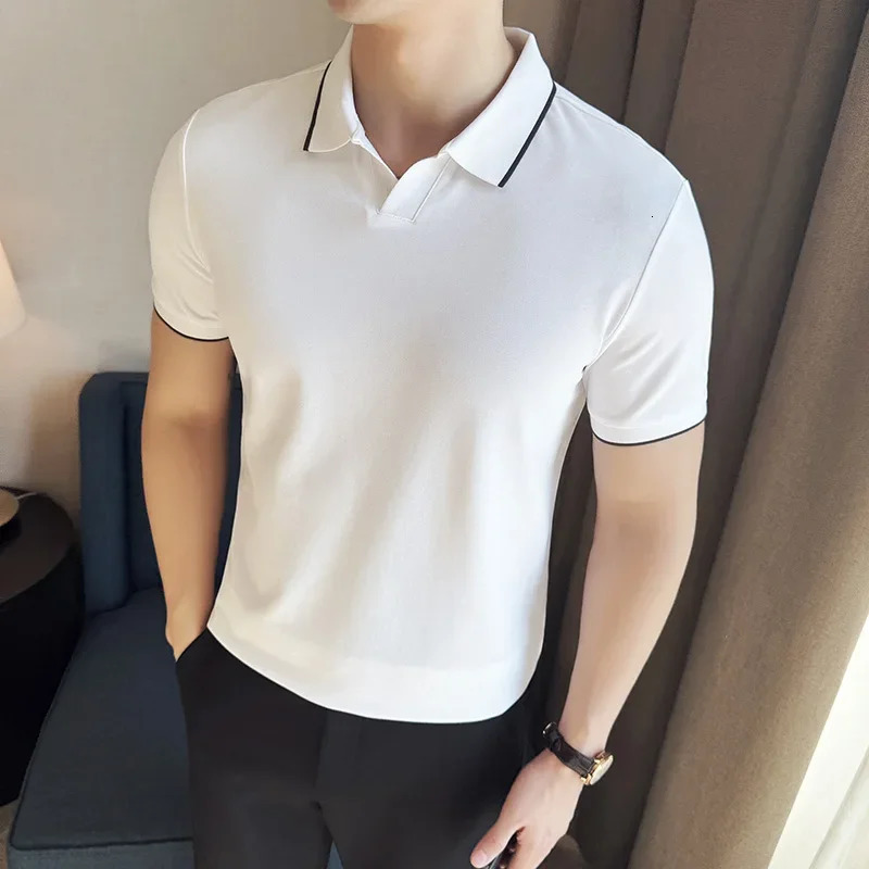 Men Polo Shirt Summer Light Thin British Style Solid Casual Slim Fit Short Sleeved Top T-shirt Fashion Streetwear Men Clothing 250716
