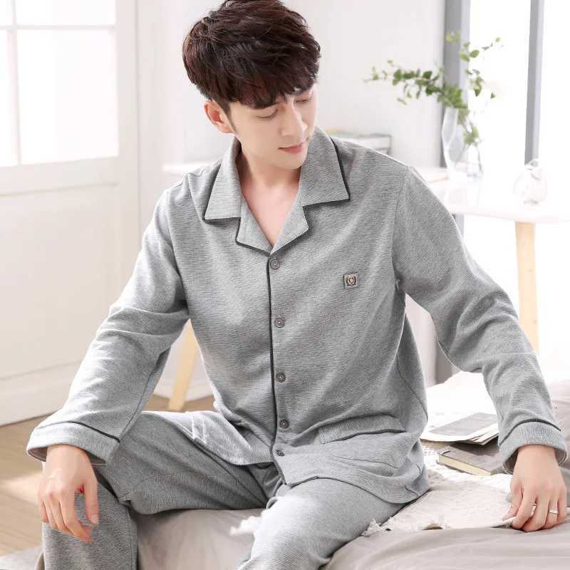 00% Cotton Long-Sleeved Large Size Mens Spring and Fall Winter Pajamas Leisure Sleepwear Homewear Plaid Nightwear Loungewear W250717
