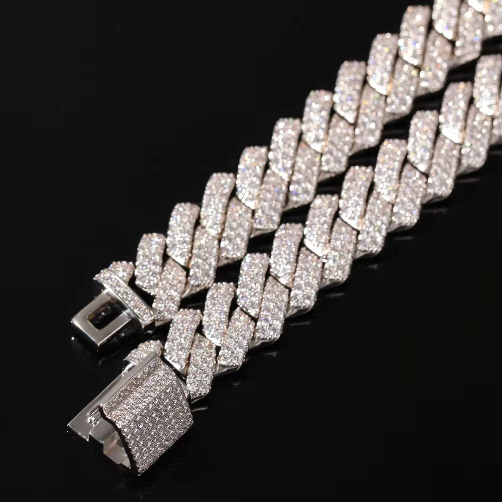 TOP HIP HOP 13mm New Luxury Zircon Gold Silver Prong Cuban Chain Luxury square Shape Tight Iced Out Cuban Chain
