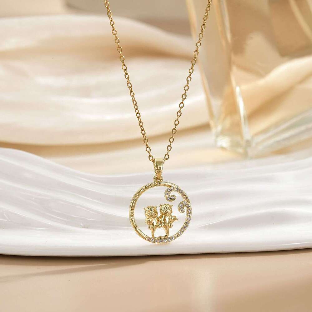 High-End Micro-Inlaid Zircon Copper Gold-Plated Pendant Necklace For Women Fashion Versatile Clavicle Chain Jewelry B75