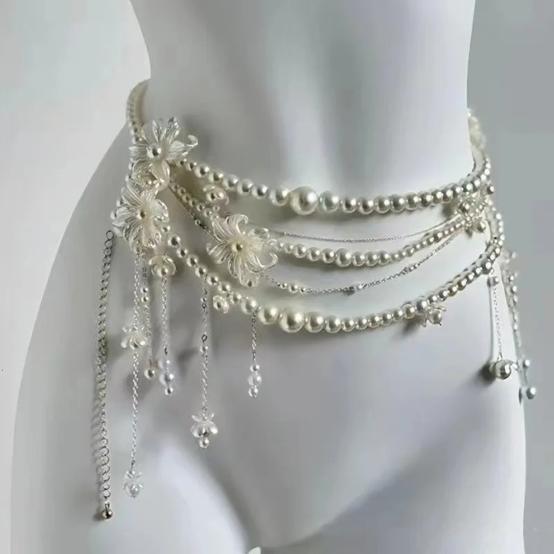 Y2K Belt Multilayer Pearl Waist Chain for Womens Fashion Retro Character Playing clothes Accessories Party Belts 250715