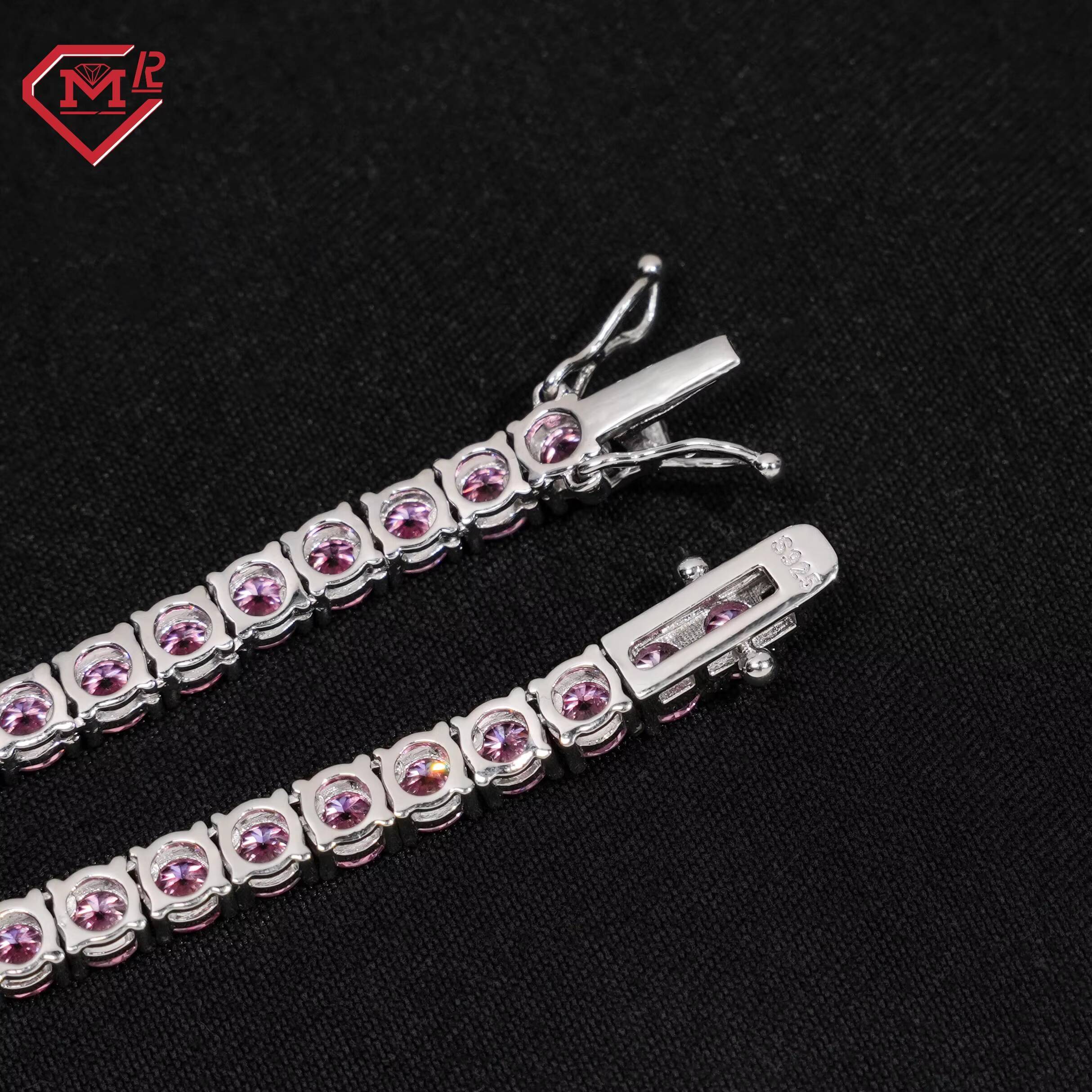 4MM Tennis Chain Necklace Hiphop Jewelry Purple Stone 925 Silver Vvs Iced Out Moissanite Tennis Chain