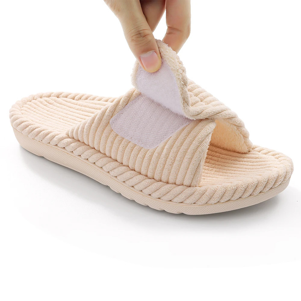 Comwarm Womens Open Toe Fuzzy Slippers Fashion Indoor Cozy Fur Line Non-slip House Slippers Female Soft Warm Cotton Slippers 250716