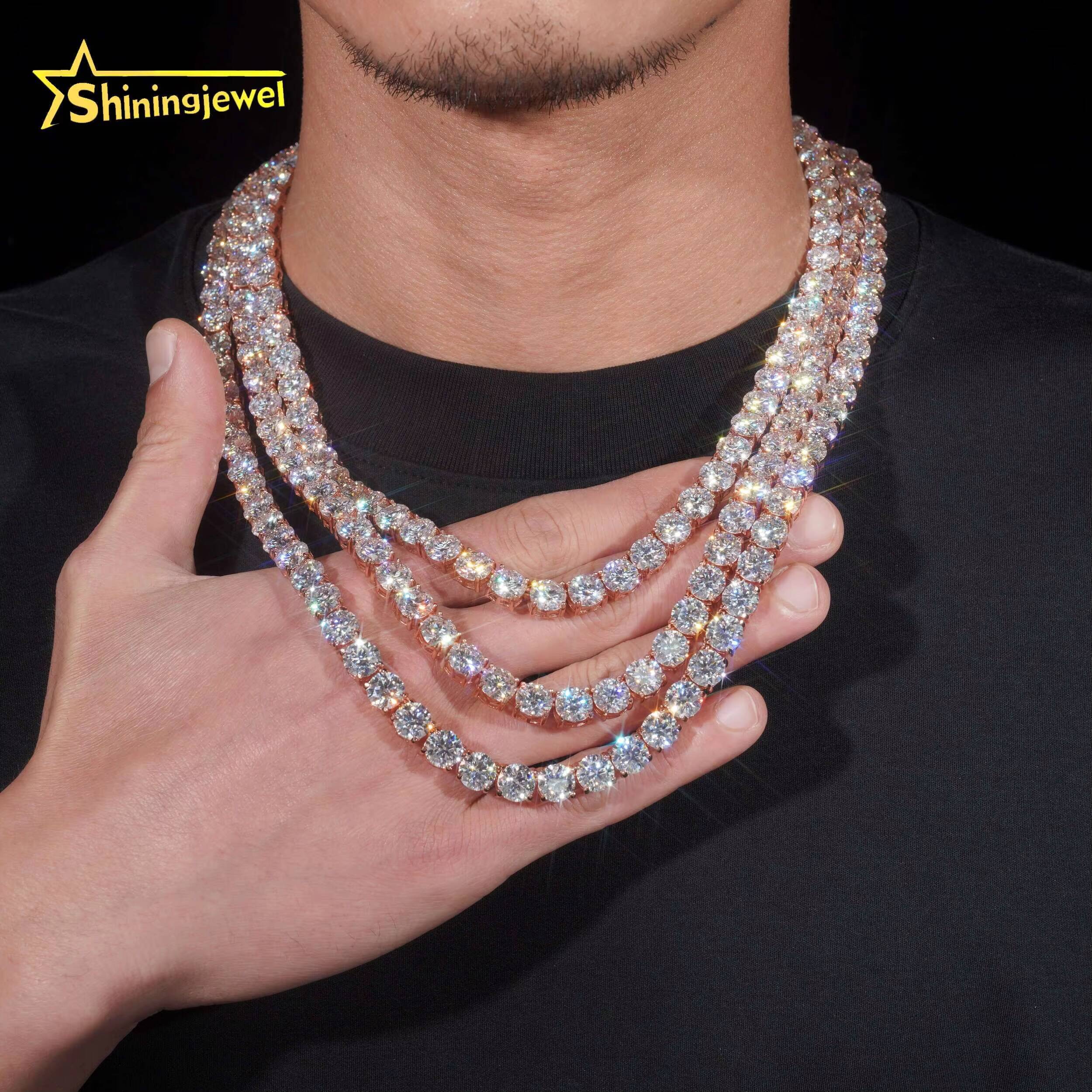 Factory Price Fine Jewelry 925 Sterling Silver Fashion Tennis Chain Necklaces 8MM Diamond Iced Out Necklace Moissanite Chain