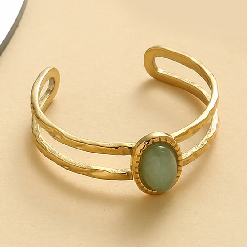 Boho Enamel Turquoise Stone Wide Rings Stainless Steel Gold Plated Hollow Multilayer Adjustable Open Rings Trend Rings for Women 250716