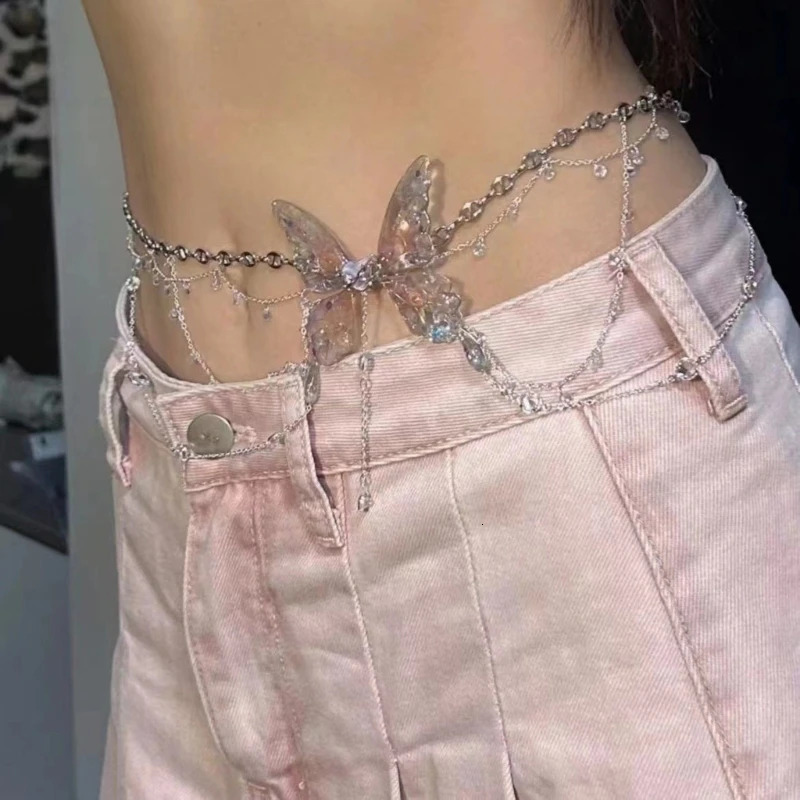Fashionable Tassels Waist Chain Trendy Alloy Butterfly Waist Chain with Tassels Beautiful Body Chain Decoration 250716