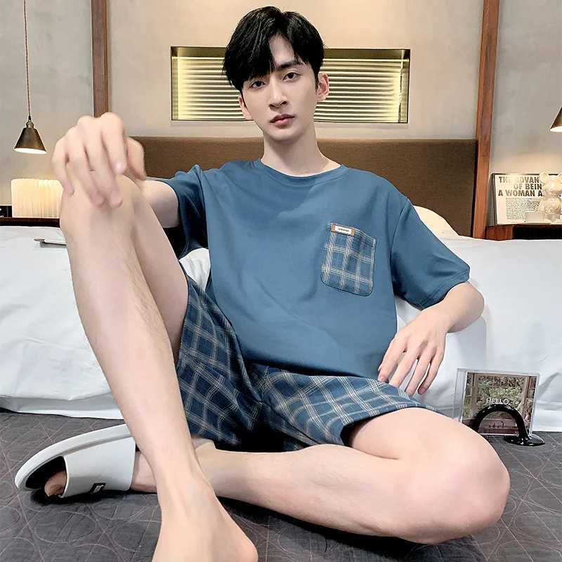 100% Cotton Mens Pajamas Set Plus Size 4XL Cotton Summer Short-sleeved Pajamas Casual Style Pijamas Mens Homewear Men Loungewear W250717