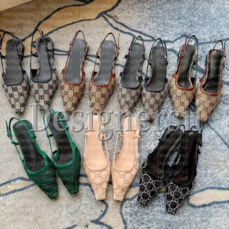 Designer Women Sandal Slingbacks High Heels Genuine Leather Formal Shoes Designer Sandals High Heel Square Toe Ankle Strap Party Shoes Print Shoe Sizes 35-42