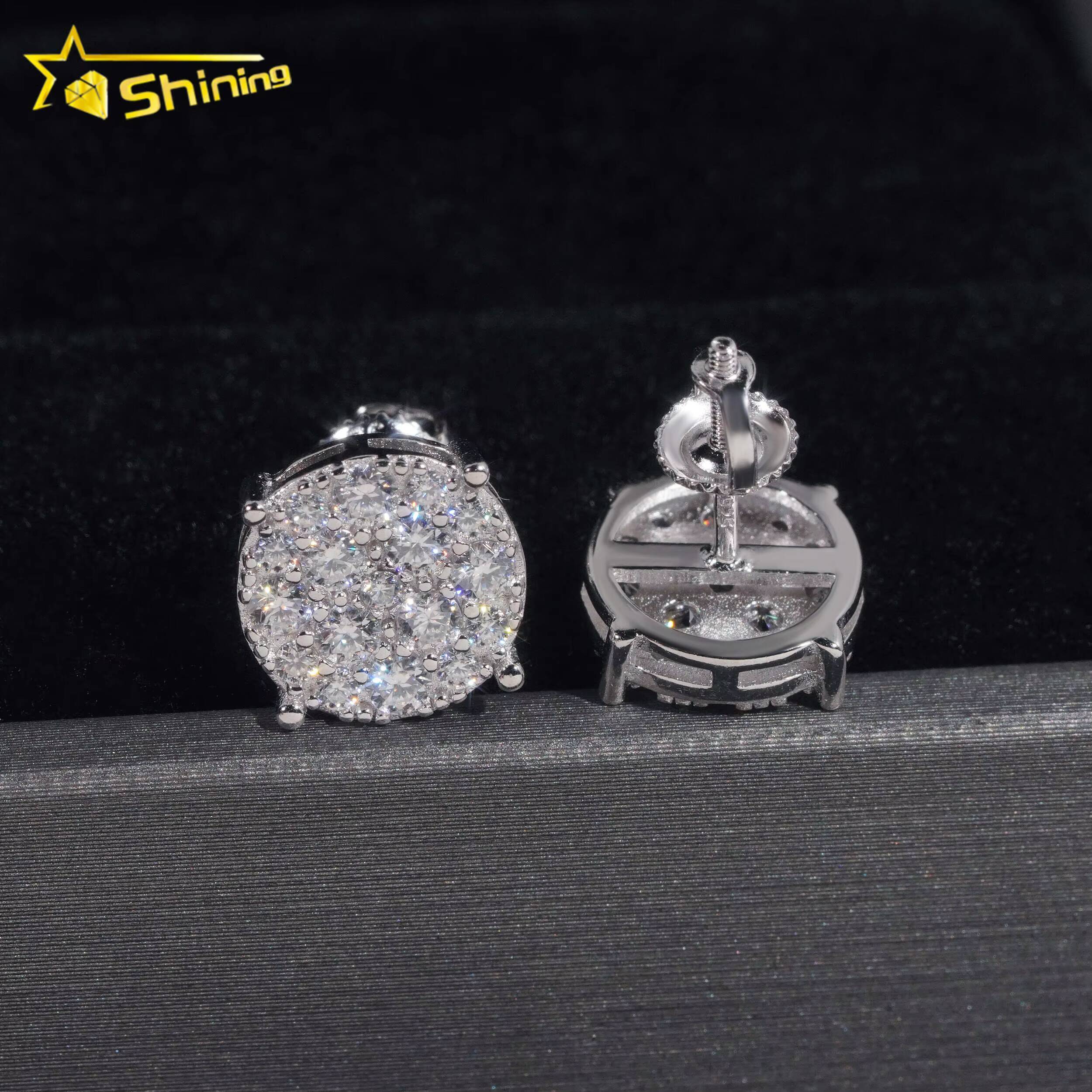 Men Style Stocks Pass Diamond Tester GRA Certified VVS Lab Diamond Fully Iced Out 925 Silver Jewelry Moissanite Stud Earrings