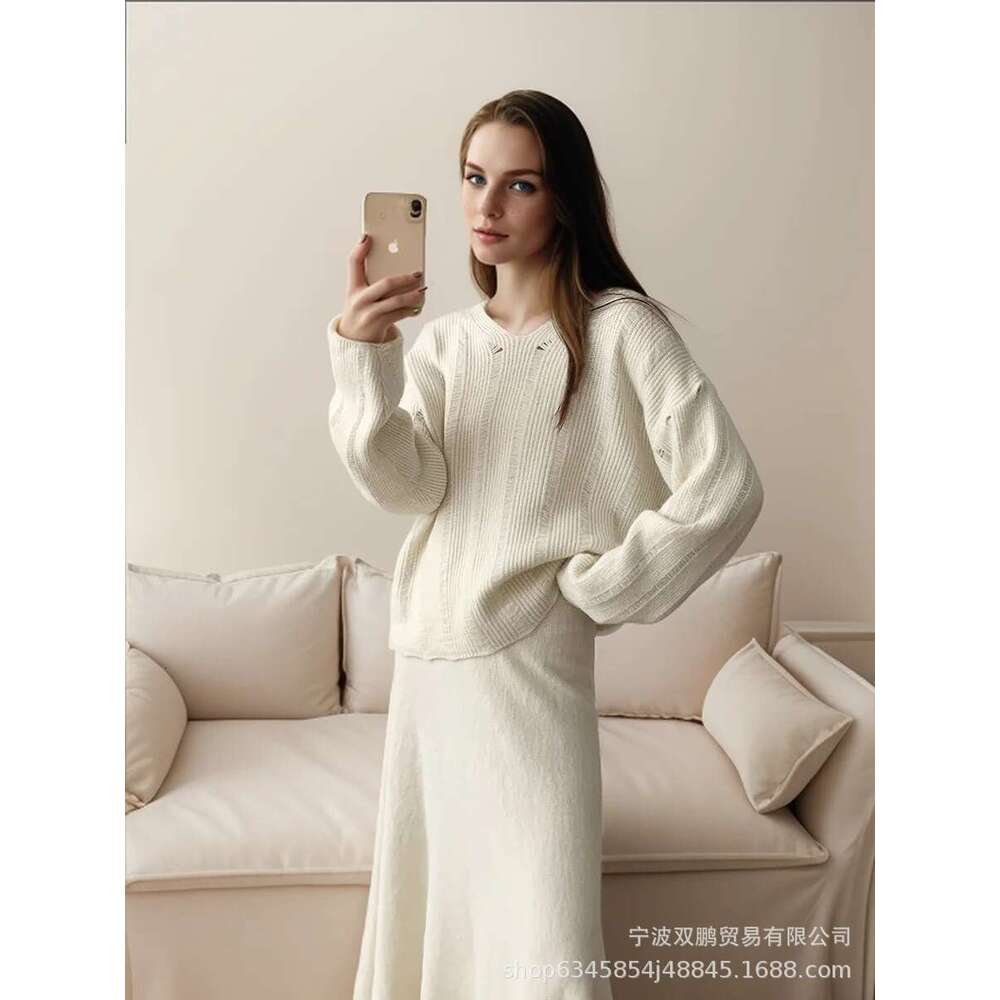 Loose Knit Set For Women Autumn Winter New Round Neck Sweater + Mermaid Skirt B5
