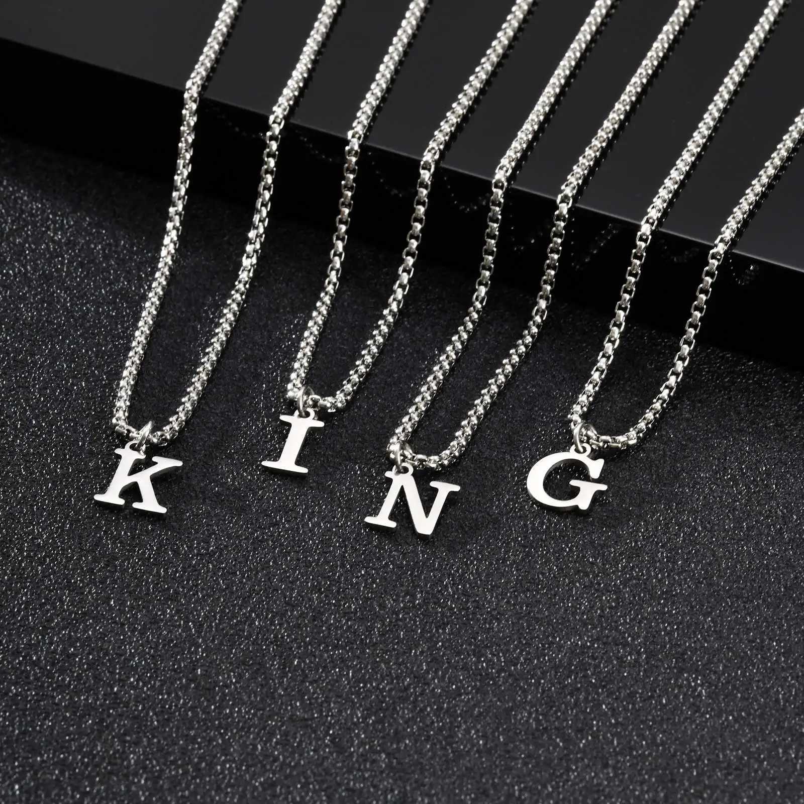 Vnox Simple A-Z Letter Necklace for Men Waterproof Stainless Steel 26 Letters Pendant Necklace Mens Minimal Initial Necklace XJ250717