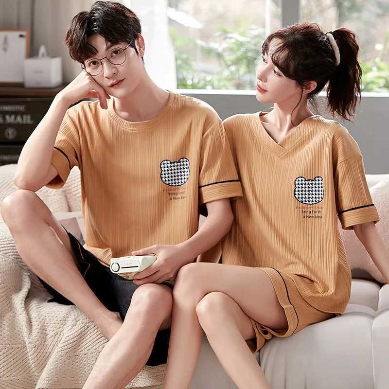 Summer Couple Pjs Korean Big Boys Pajamas Knitted Mens Pajamas Sets Matching Sleepwear Nightwear Loungewear pajamas for couples W250717