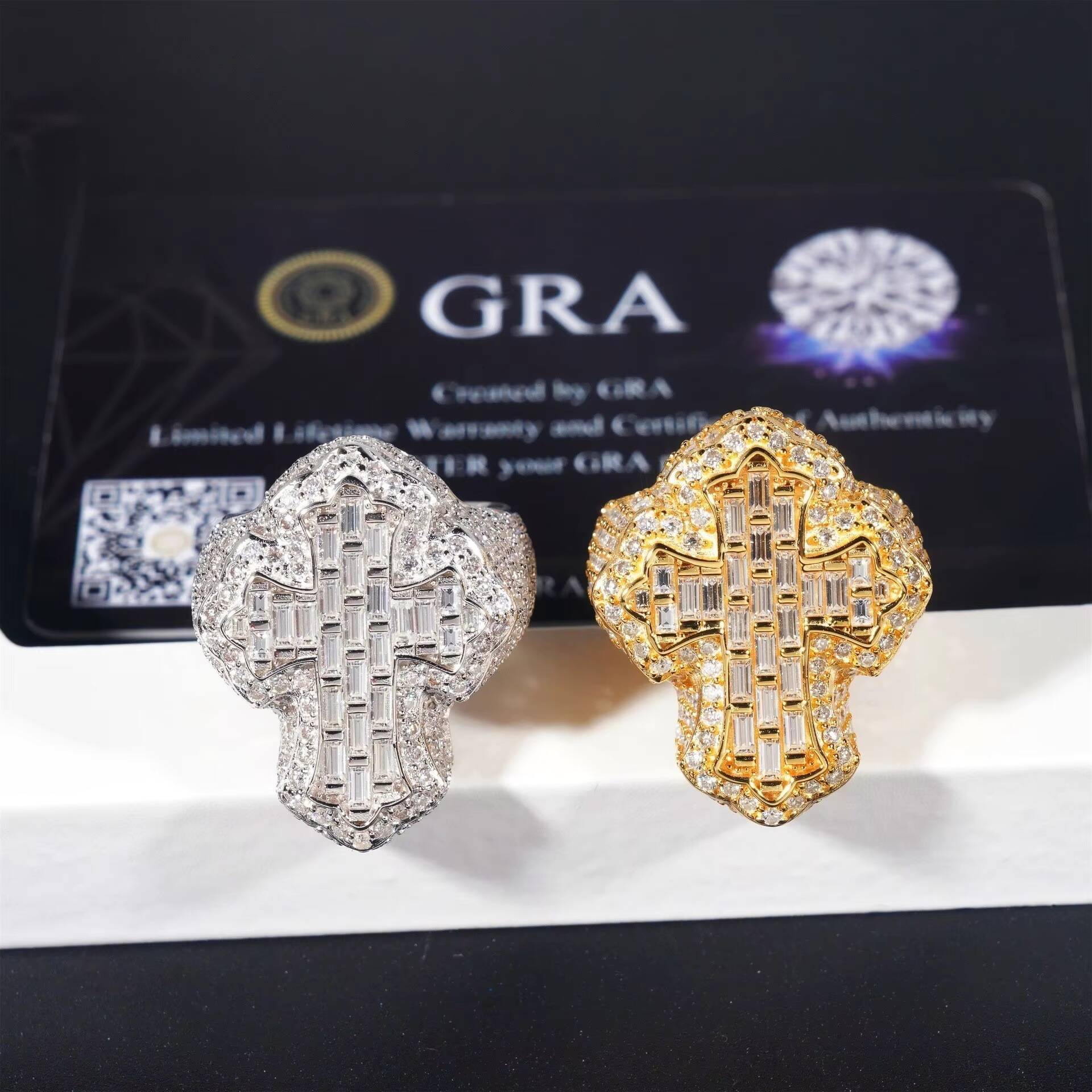 Fashionable New Design Cross Hip Hop Sparkling Moissanite Cross Men Moissanite Cross Ring Moissanite Ring