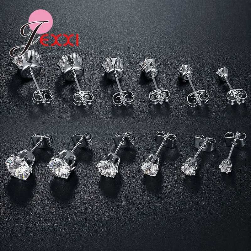 6 Pairs 3/4/5/6/7/8MM Mixed Sizes 925 Silver Needle Rhinestone Claw Setting Simple Classic Stud Earrings for Men Women Girls Boys y250715