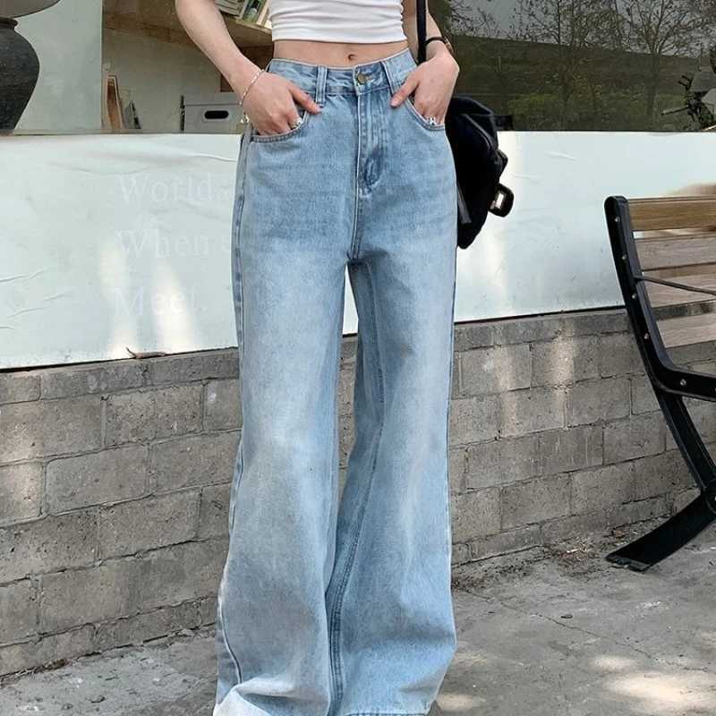 Washed Distressed Denim Straight Pants Vintage Women Jeans with Pockets High Waist Loose Fit Ankle Length Wide Leg Casual Pants Basics R250716