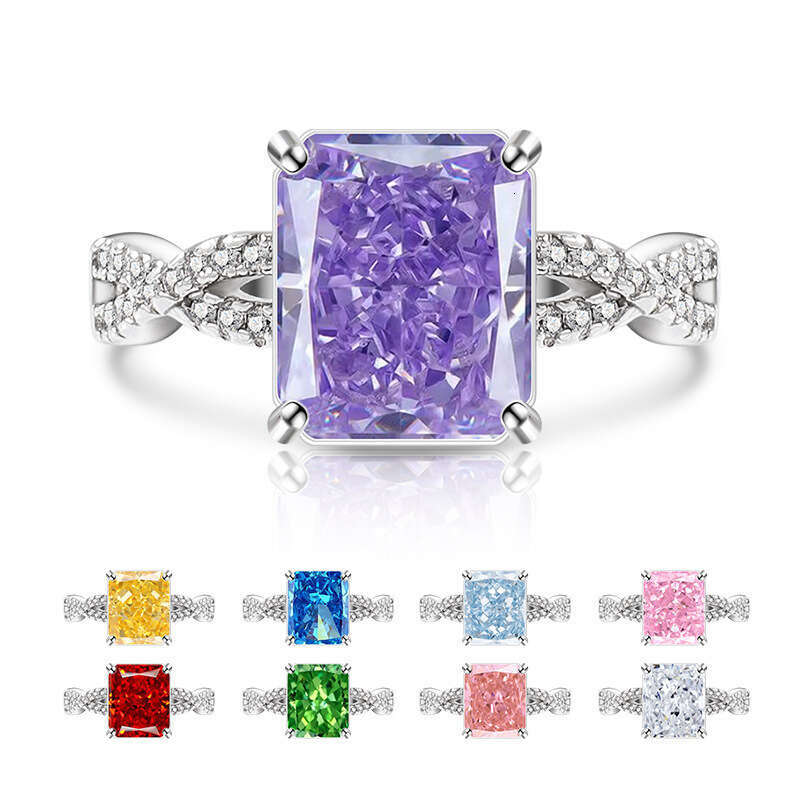 Colored Diamond Ice Flower Cut High Carbon Zircon Ring Paraiba Live Streaming 769