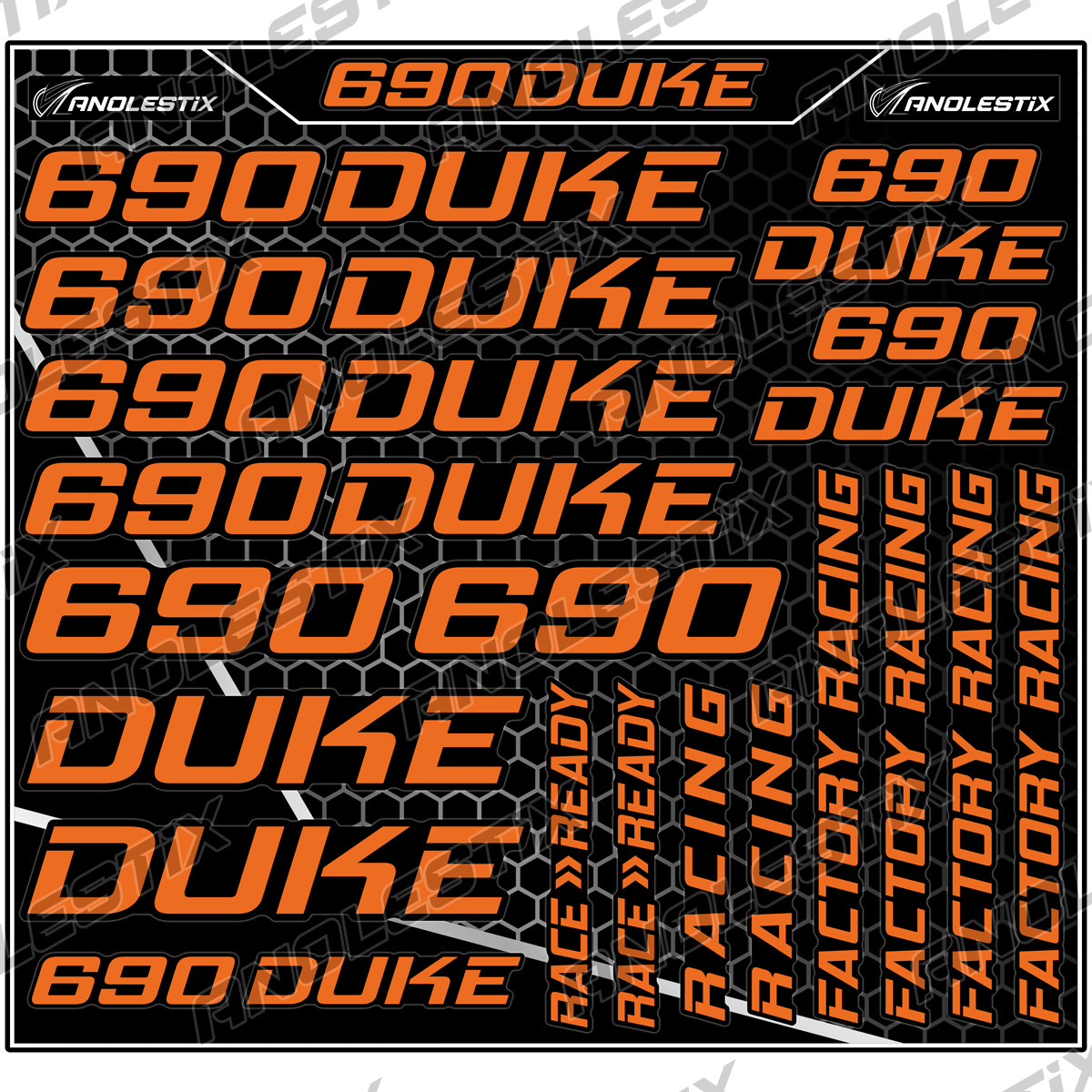 AnoleStix Vinyl Motocross Motorcycle Stickers Logo Set Emblem Tank Helmet Decals For KTM Duke 690