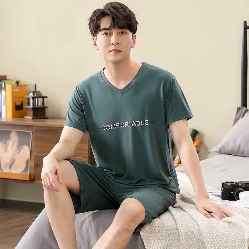 New V-Neck Modal Cotton Mens Summer Short Sleeve Shorts Pajamas Set Big Size M-4XL Sleepwear Leisure Suits Nightwear Mens Pajamas W250717