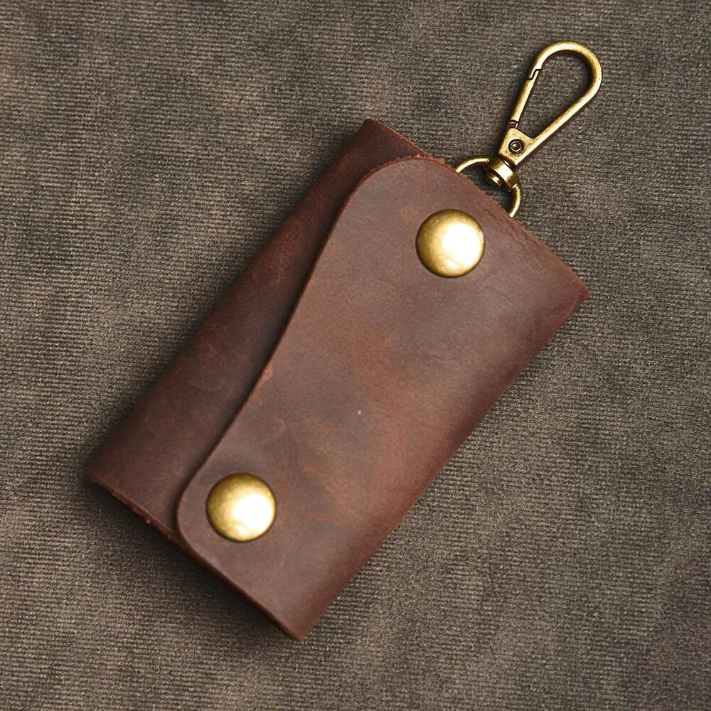 Handmade Genuine Leather Keychain Men Organizer Pouch Wallets Housekeeper Key Case Card Holder Male