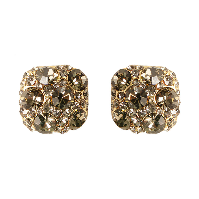 Light Simple Square Tea Color Full Dia Super Shiny Zircon Sier Needle Niche Design High-end Exquisite Earrings