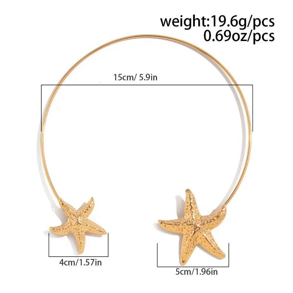 Gold Color Starfish Shell Pendant Necklace Metal Neck Jewelry Open Torque Necklace Adjustable Boho Jewelry XJ250717