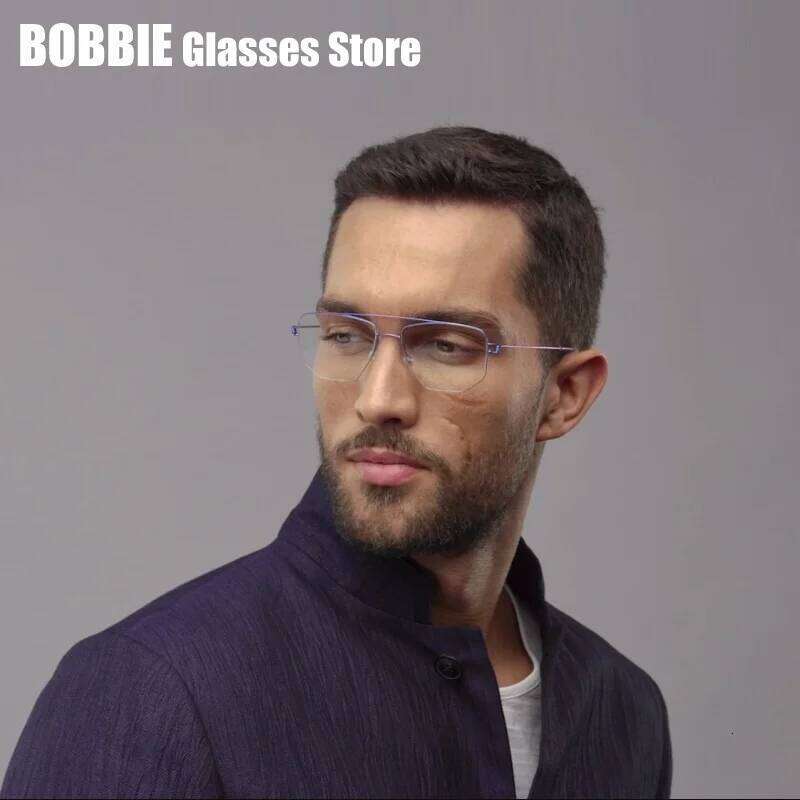 Air Titanium Glasses Frame Men Rim Square Polygon Eyewear Screwless Double Beam Handmade Eyeglasses Denmark Brand Design Edwin