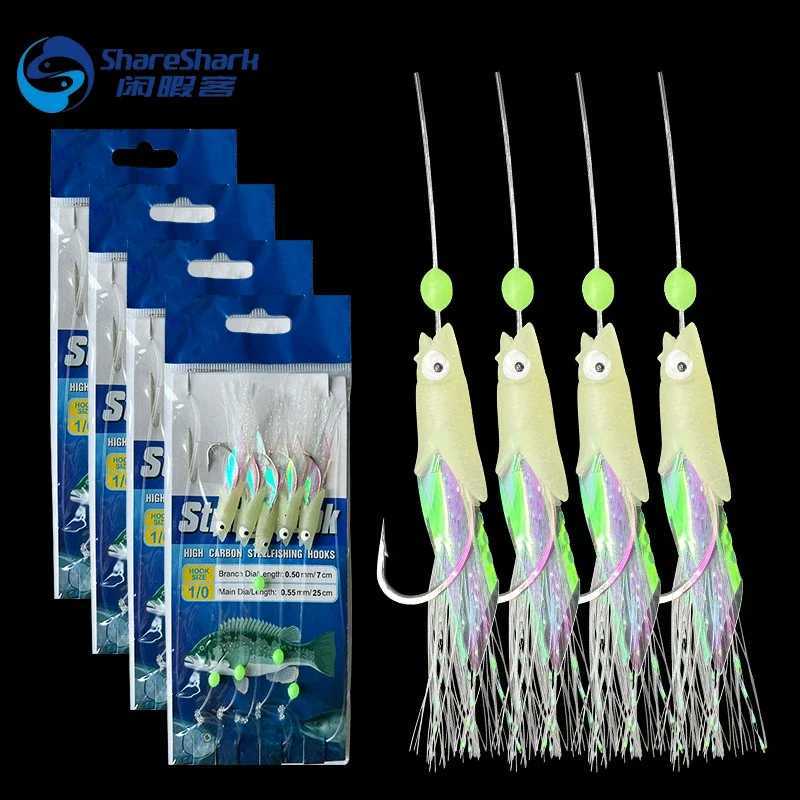 5 Hooks Sabiki Rigs Saltwater Bait Rigs Real Fish Skin String Hook Mackerel Glow in The Dark Flash Sabiki Rigs Z250717