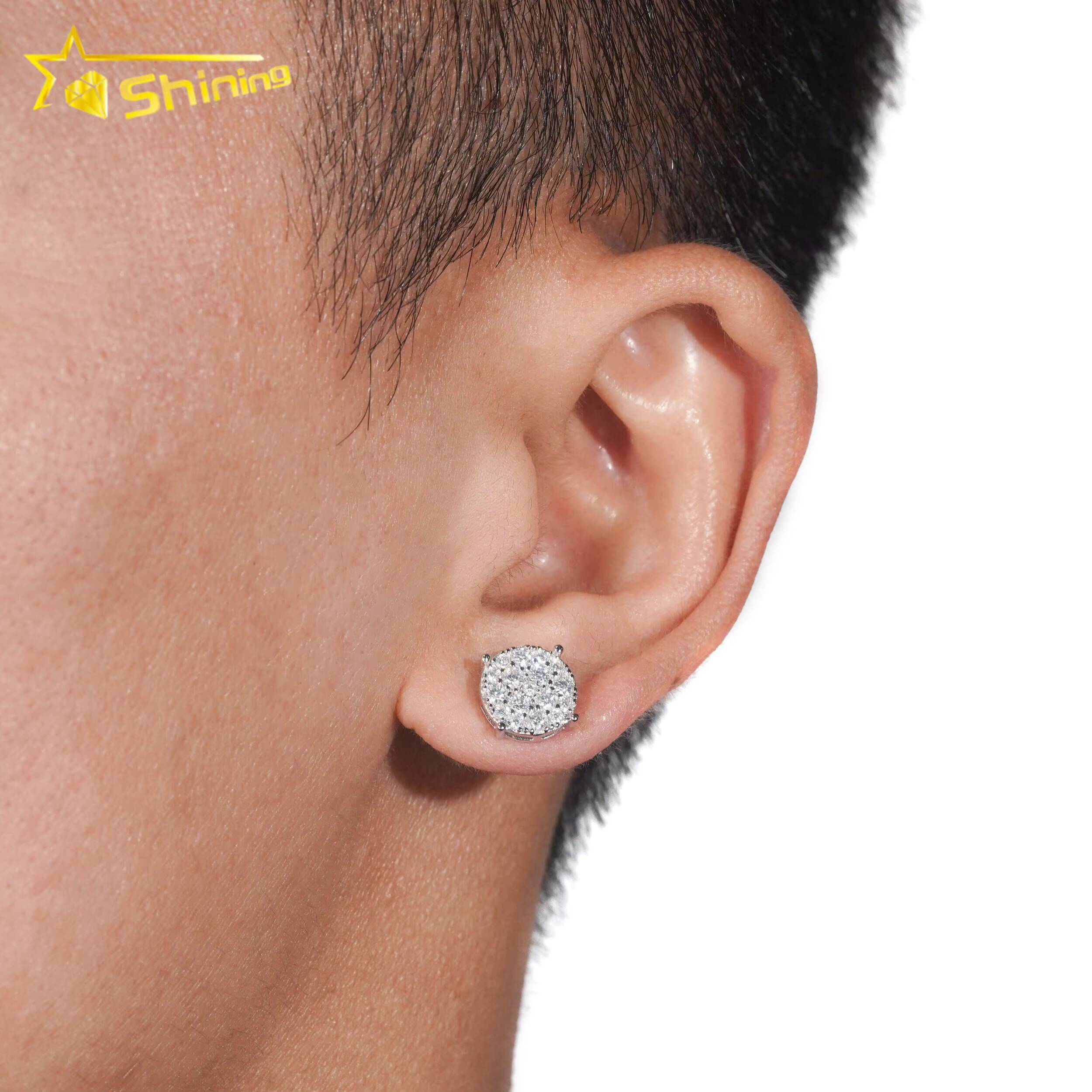 Men Style Stocks Pass Diamond Tester GRA Certified VVS Lab Diamond Fully Iced Out 925 Silver Jewelry Moissanite Stud Earrings