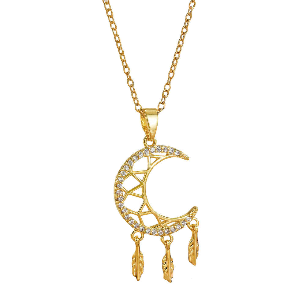 Korean Fashion Light Moon Dream Catcher Design Internet Celebrity Temperament Shiny Titanium Steel Necklace For Women Ins Simple Pendant 57E
