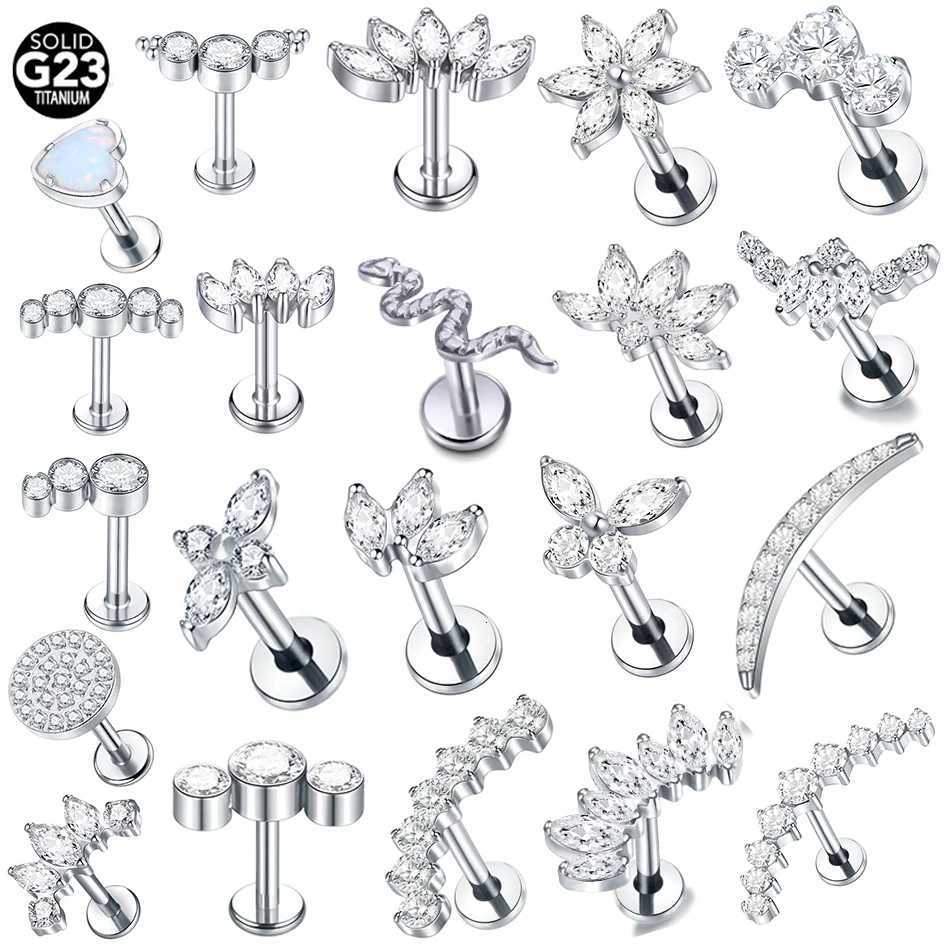 1PC Titanium Cubic Zirconia Tragus Helix Piercing Stud Earrings for Women Internally Threaded Labret Piercing Lip Ring Jewelry y250715