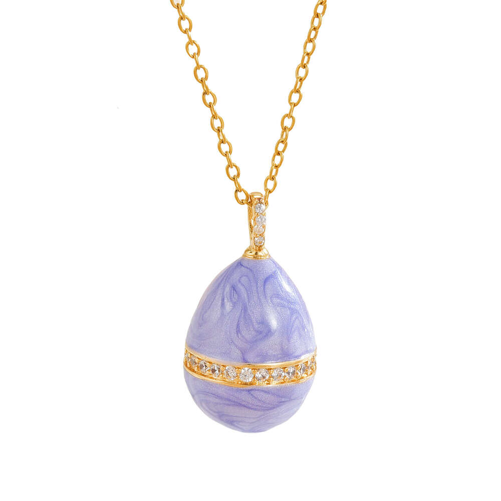 Geometric Oil Drop Egg Inlaid Zircon Necklace For Women Copper Gold-Plated Pendant Clavicle Chain Accessory 648