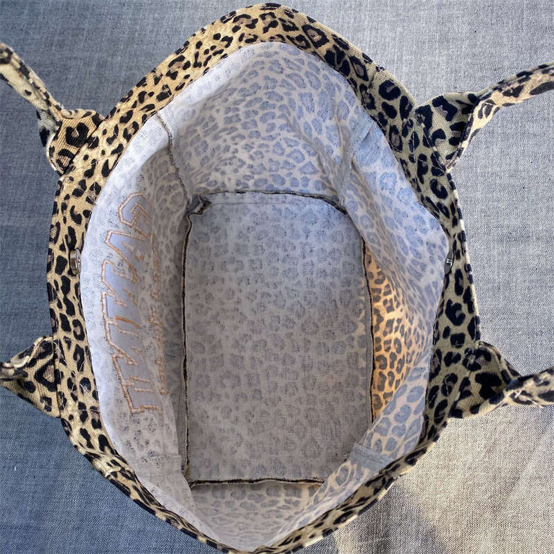Rakuten Japan and Korea GAN Leopard Print Embroidered Canvas Unisex Casual Shopping Handbag Tote Bag
