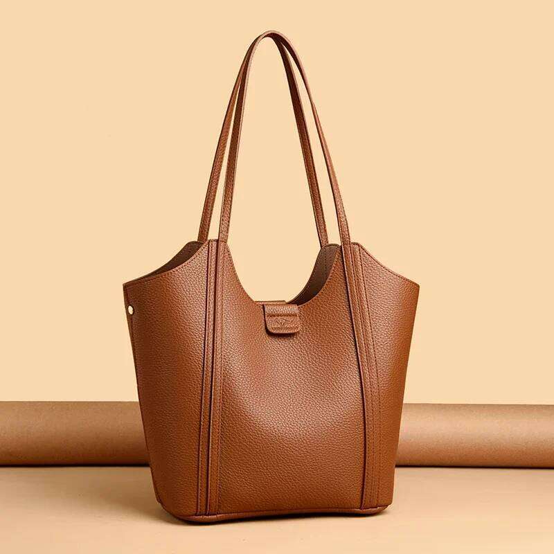 Elegant Women's Handbag Quality Leather Top-Handle Ladies Solid Color Shoulder Crossbody Bag Casual Tote Purse Messenger Sac