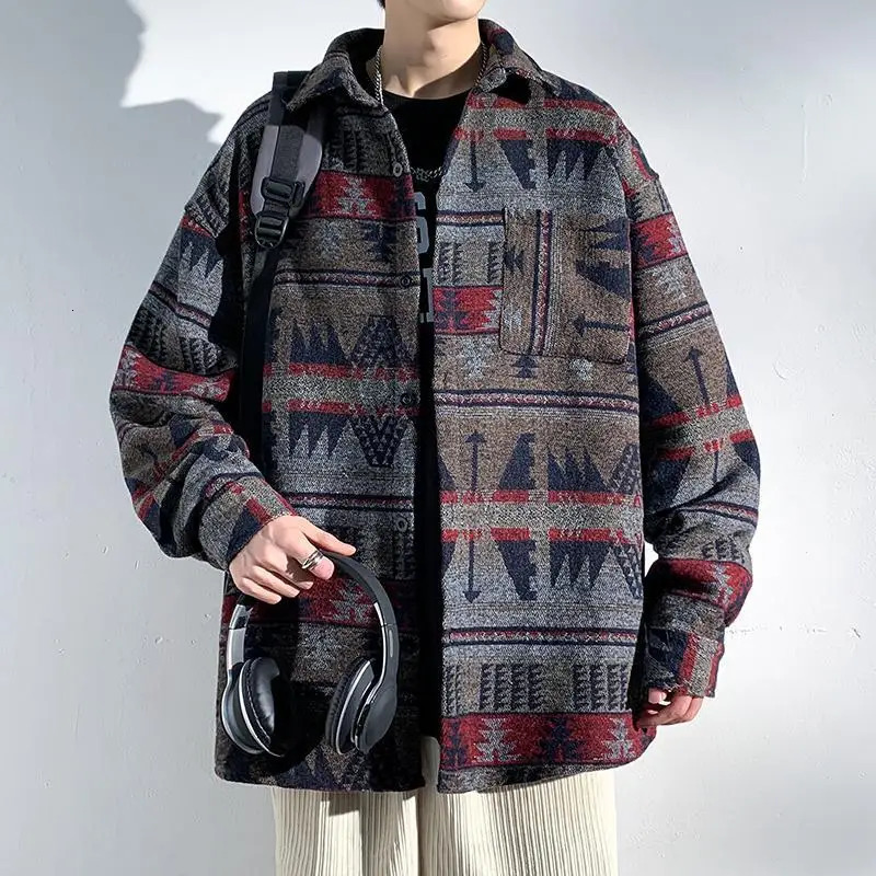 Japanese Fashion Woolen Jacket Mens Spring Autumn Loose Casual Lapel Top Trend Solid Color Oversized Jacket Aesthetic Preppy 250715