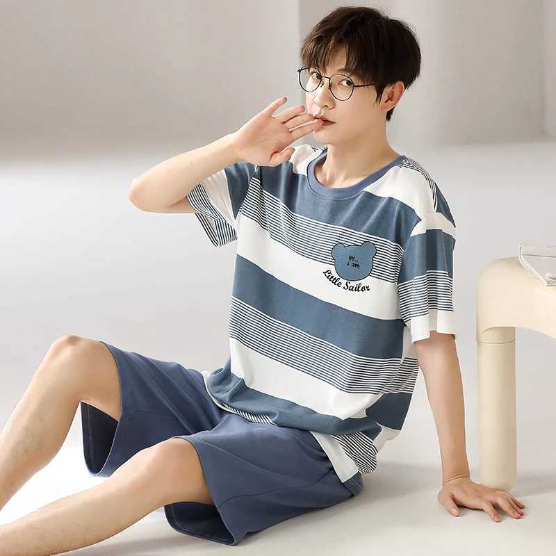 Pajamas Mens Summer Short Sleeve Shorts Sleepwear Cotton Simple Nightwear Youth Casual Striped loungewear set mens pajama set W250717