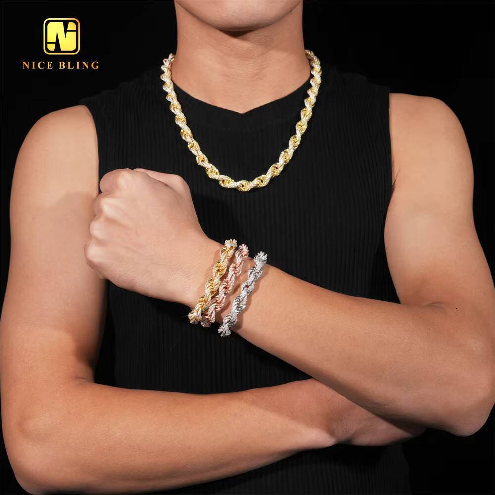 4mm 6mm 10mm Hip Hop Jewelry Custom Iced Out Rope Chain Cuban Link Chain 925 Silver VVS Moissanite Diamond Necklace Bracelet