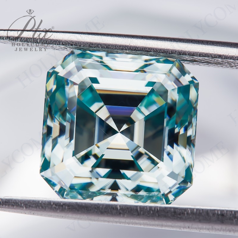 Hot Sale Asscher Brilliant Cut Aqua Blue Tone Original Color VVS1 Mossanite Diamond All Sizes 1ct to 10ct GRA Diamond Loose Moissanite Stone