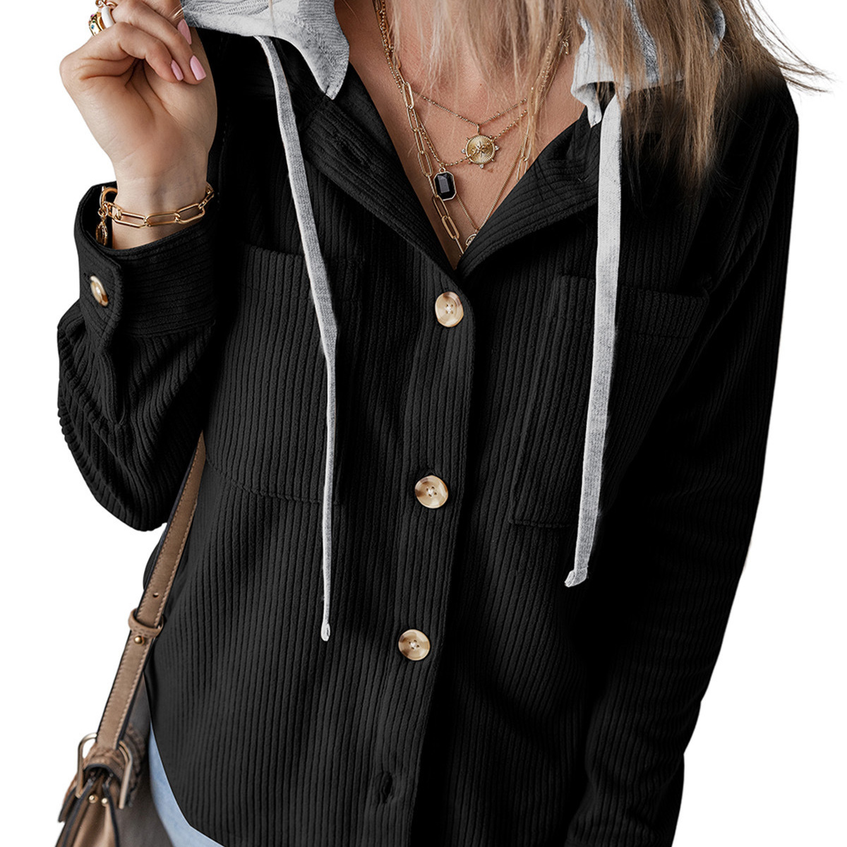 new Free shipping designer coat for women Collar buckle cardigan purse fashionable hooded drawstring striped jacket