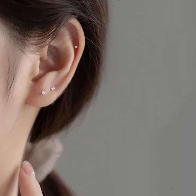 5 Pairs/Lot Real 925 Sterling Silver Single Zircon Ear Hole Bead Stud Earrings For Women Classic Minimalist Fine Jewelry y250715